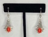 Sterling Silver Simulated Coral Fleur-de-Lis Leverback Dangle Earrings