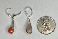 Sterling Silver Simulated Coral Diamond-cut Fleur-de-Lis Leverback Dangle Earrings