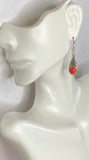 Sterling Silver Simulated Coral Diamond-cut Fleur-de-Lis Leverback Dangle Earrings