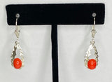 Sterling Silver Simulated Coral Fleur-de-Lis Leverback Filigree Dangle Earrings