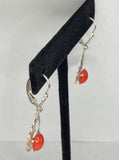 Sterling Silver Simulated Coral Fleur-de-Lis Leverback Filigree Dangle Earrings