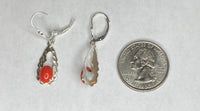 Sterling Silver Simulated Coral Fleur-de-Lis Leverback Filigree Dangle Earrings