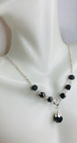 Silver Genuine Azabache Jet Black Heart Accent Figaro 18" Y-Necklace