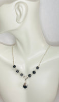 Silver Genuine Azabache Jet Black Heart Accent Figaro 18" Y-Necklace