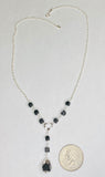 Silver Genuine Azabache Jet Black Heart Accent Figaro 18" Y-Necklace