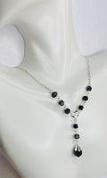 Silver Genuine Azabache Jet Black Heart Accent Figaro 18" Y-Necklace