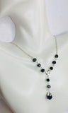 Silver Genuine Azabache Jet Black Heart Accent Figaro 18" Y-Necklace