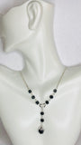 Silver Genuine Azabache Jet Black Heart Accent Figaro 18" Y-Necklace