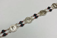 Sterling Silver Genuine Azabache & Coral Catholic Saints 11mm Medals 8" Bracelet