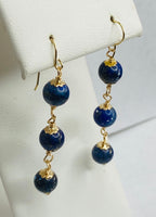 Vintage 14 Karat Yellow Gold and Lapis Lazuli Beads Dangle Earrings