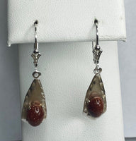 Sterling Silver Brown Goldstone Venturina Fleur-de-Lis Leverback Dangle Earrings