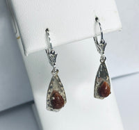 Sterling Silver Pear Goldstone Venturina Fleur-de-Lis Leverback Dangle Earrings