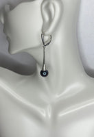 Sterling Silver Genuine 9mm Black Freshwater Pearl Flared Drop Leverback Earrings