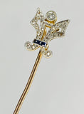 Vintage 18K Gold Edwardian Diamond & Sapphire Fleur-de-Lis Tie Stick Pin c. 1900