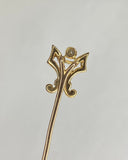 Vintage 18K Gold Edwardian Diamond & Sapphire Fleur-de-Lis Tie Stick Pin c. 1900