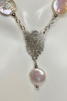 Sterling Silver Freshwater Coin Pearl Rosary Medal Necklace