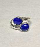 Sterling Silver Genuine Lapis Lazuli 8mm x 6mm Cabochon Bypass Ladies Ring