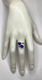 Sterling Silver Genuine Lapis Lazuli 8mm x 6mm Cabochon Bypass Ladies Ring