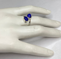 Sterling Silver Genuine Lapis Lazuli 8mm x 6mm Cabochon Bypass Ladies Ring