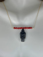 14K Yellow Gold Filled Vintage Blackamoor & Red Coral Bar 17" Necklace