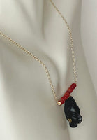 14K Yellow Gold Filled Vintage Blackamoor & Red Coral Bar 17" Necklace