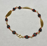 10 Karat Yellow Gold Genuine Azabache Jet & Coral Plaque 7" Bracelet