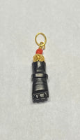 14 Karat Yellow Gold Genuine Azabache Jet & Coral Bead Mano Figa Charm (0.94" Total Length)