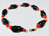 Vintage 1960's Eight Blackamoor & Faux Coral Gold Filled Bracelet