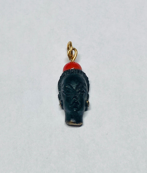 Vintage 1960's New Old Stock 14K Gold Filled Blackamoor & Faux Coral Pendant