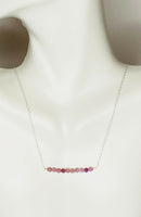 Sterling Silver Genuine 3mm Gemstones Bar Rolo Link Necklace (16" or 18")