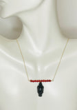 14K Yellow Gold Filled Vintage Blackamoor & Red Coral Bar 17" Necklace