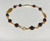 10 Karat Yellow Gold Genuine Azabache Jet & Coral Plaque 7" Bracelet