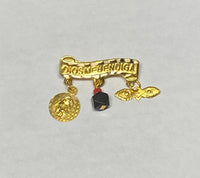 10Kt Gold Dios Me Bendiga with Genuine Azabache, Guardian Angel & Saint Lucia Eyes Scroll Baby Pin