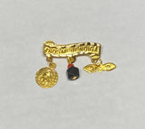 10Kt Gold Dios Me Bendiga with Genuine Azabache, Guardian Angel & Saint Lucia Eyes Scroll Baby Pin