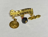 10Kt Gold Dios Me Bendiga with Genuine Azabache, Guardian Angel & Saint Lucia Eyes Scroll Baby Pin