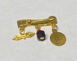 10Kt Gold Dios Me Bendiga with Genuine Azabache, Guardian Angel & Saint Lucia Eyes Scroll Baby Pin