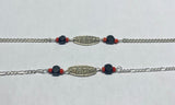 Sterling Silver Genuine Azabache Jet & Coral "BABY" Oval Plaque Chain Link 6" Baby Bracelet