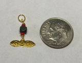 14Kt Yellow Gold Genuine Azabache Jet/Coral Saint Lucy "Santa Lucia" Eyes Charm