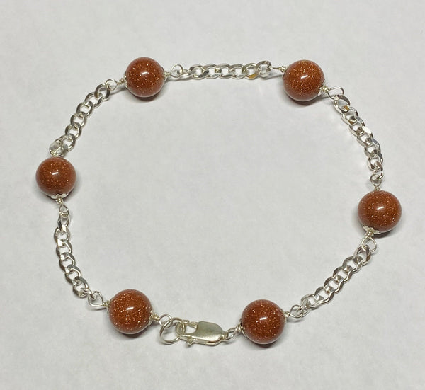 Sterling Silver 8mm Venturina Goldstone Curb Link Bracelet