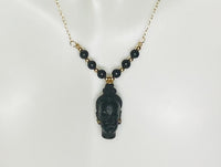 14K Yellow Gold Filled Vintage Blackamoor & Black Onyx 16" Y-style Necklace