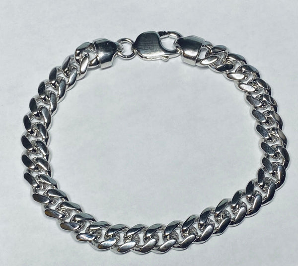 Rhodium Plated Sterling Silver 9mm Miami Cuban Link 8.5" Bracelet