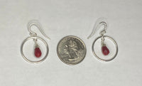 Sterling Silver 10x6mm Faceted Red Coral Teardrop Hoop Dangle Earrings