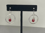 Sterling Silver 10x6mm Faceted Red Coral Teardrop Hoop Dangle Earrings