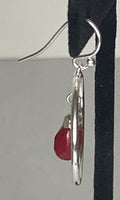 Sterling Silver 10x6mm Faceted Red Coral Teardrop Hoop Dangle Earrings