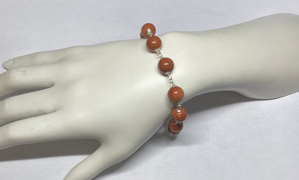 Sterling Silver 10mm Venturina Goldstone 9.5" Bracelet