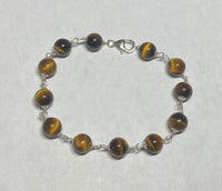 Sterling Silver 9mm Tiger's Eye Beads 8.5" Bracelet