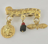 10Kt Gold Dios Me Bendiga with Genuine Azabache, Guardian Angel & Saint Lucia Eyes Scroll Baby Pin