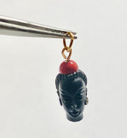 Vintage 1960's New Old Stock 14K Gold Filled Blackamoor & Faux Coral Pendant