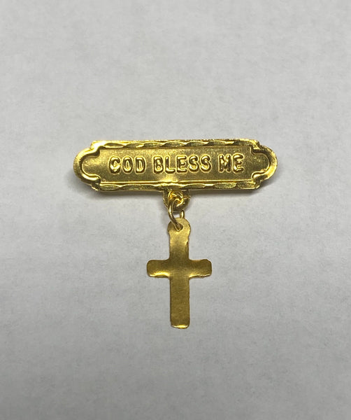 14Kt Yellow Gold "God Bless Me" with Cross Baby Pin