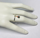 Sterling Silver & 14 Karat Yellow Gold Genuine 4mm Azabache Jet and Red Coral Ring